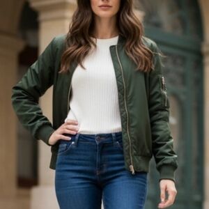 Classic Silky Bomber Jacket Olive Green Various Sizes Streetwear